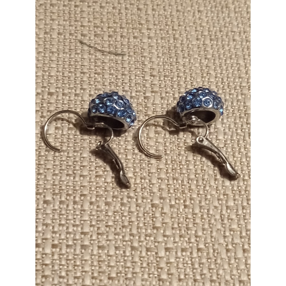 Sparkling Blue Crystal Ball Leverback Earrings Silver Tone